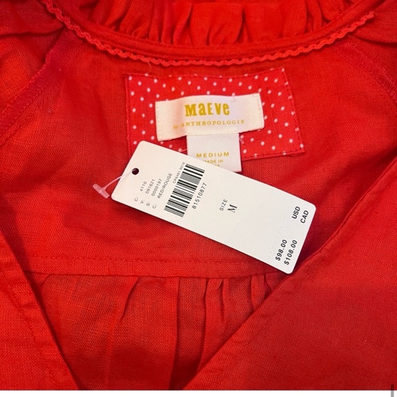 NWT! Anthropologie Maeve LINEN The Audie Puff-Sleeve Oversized Top Shirt M - Picture 10 of 15